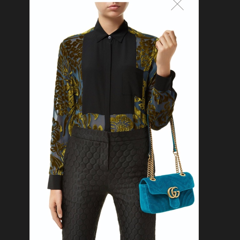 Gucci Teal Velvet Marmont Small Shoulder Bag with Gold Hardware - Picture 12 of 13